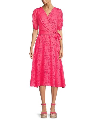 St. John Dkny Floral Midi Wrap Dress - Pink
