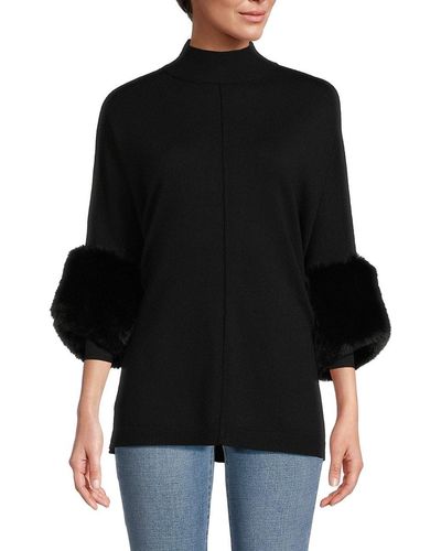 Saks Fifth Avenue Saks Fifth Avenue Faux Fur Trim Sweater - Black