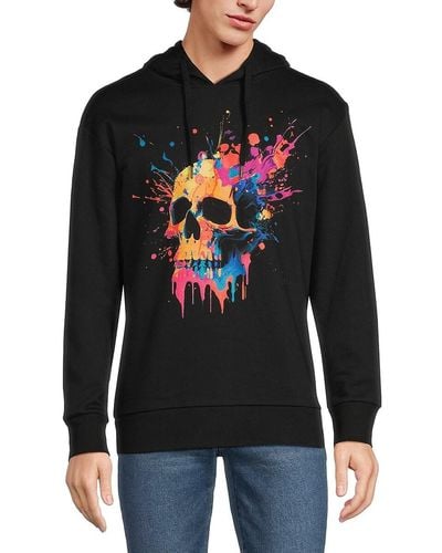 Noize Splatter Paint Skull Graphic Hoodie - Black
