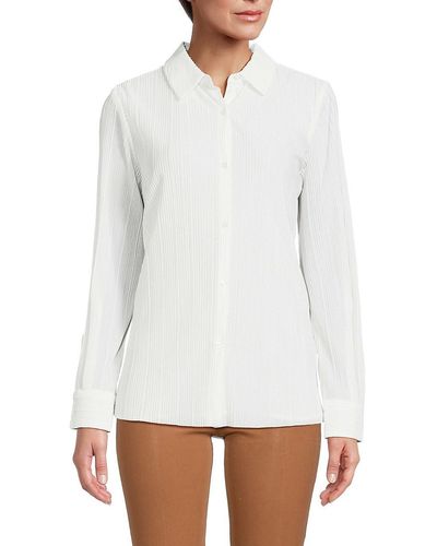 Calvin Klein Crinkle Plisse Button Down Shirt - White