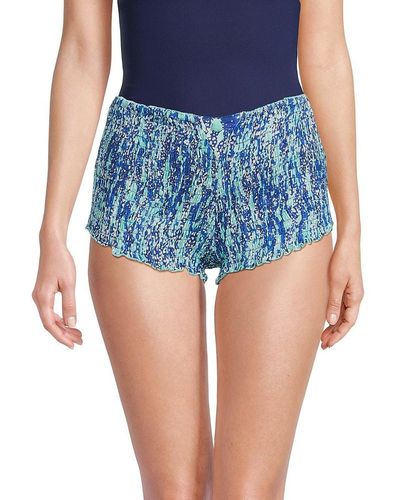 Poupette Abstract Print Smocked Shorts - Blue
