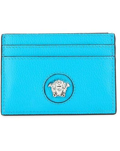 Versace Logo Leather Card Case - Blue