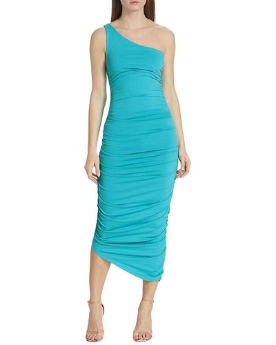 Susana Monaco One Shoulder Ruched Midi Dress - Blue