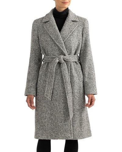 Sofia Cashmere Herringbone Wool Blend Wrap Coat - Gray