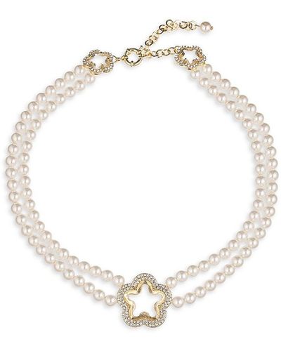 Eye Candy LA Luxe Yasmin Shell Pearl & Beaded Pendant Necklace - White
