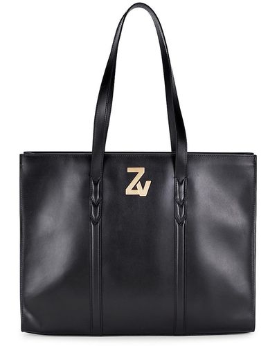 Zadig & Voltaire Logo Leather Tote - Black