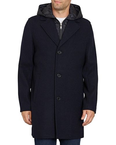 Sam Edelman Wool Blend Overcoat With Hooded Bib - Blue