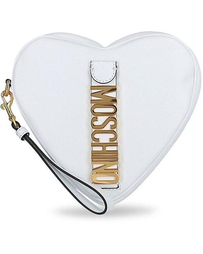 Moschino Heart Shaped Logo Leather Wristlet - White