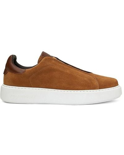 Bruno Magli Lisbon Suede Low Top Slip On Trainers - Brown