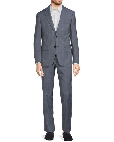 Tommy Hilfiger Regular Fit Checked Wool Blend Suit - Blue