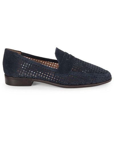 Saks Fifth Avenue Megan Perforated Suede Penny Loafers - Blue