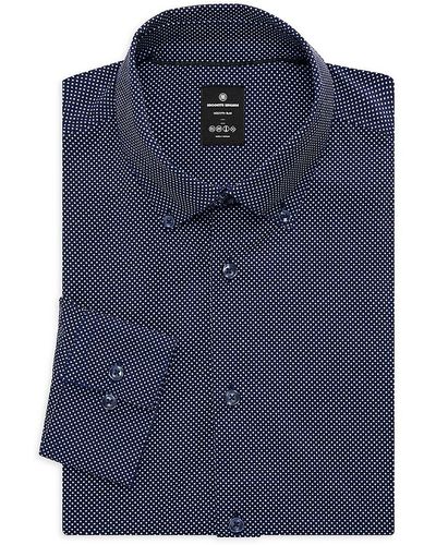 Men's Navy Blue Standard Slim Fit Micro Ditsy Printed Twill Cotton Casual Shirt