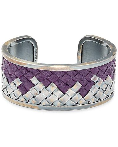 Bottega Veneta Sterling & Leather Intrecciato Cuff Bracelet - Pink