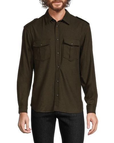 The Kooples Shoulder Tab Wool Blend Shirt - Green