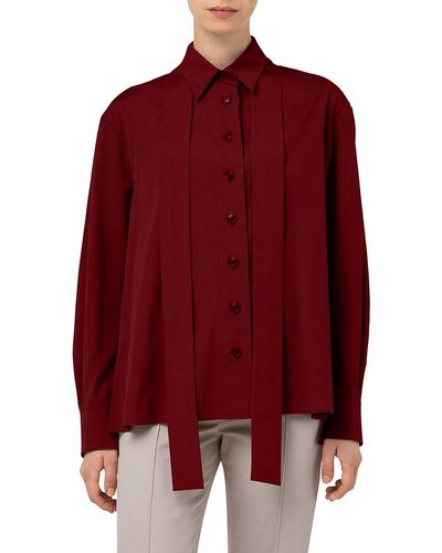 Akris Tie-neck Cotton Poplin Shirt - Red