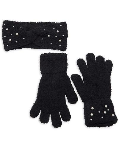 Vince Camuto 2-piece Faux Pearl Embellished Headband & Gloves Set - Black