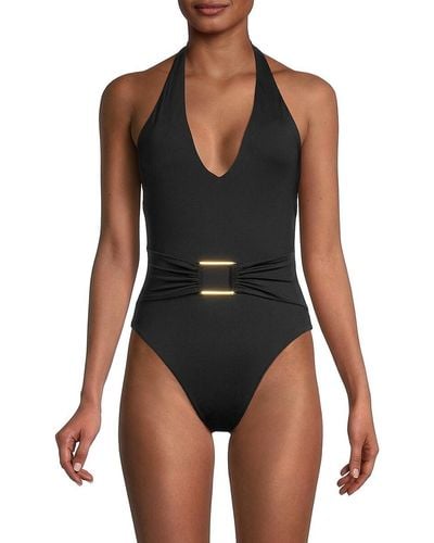 BCBGMAXAZRIA Bcbgmaxazria Plunge Halter One-piece Swimsuit - Black
