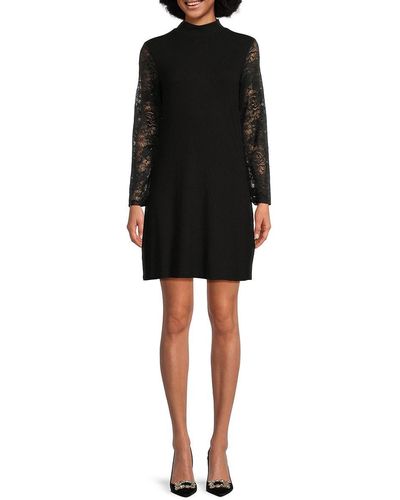 Isaac Mizrahi New York Lace Sleeve Shift Mini Dress - Black