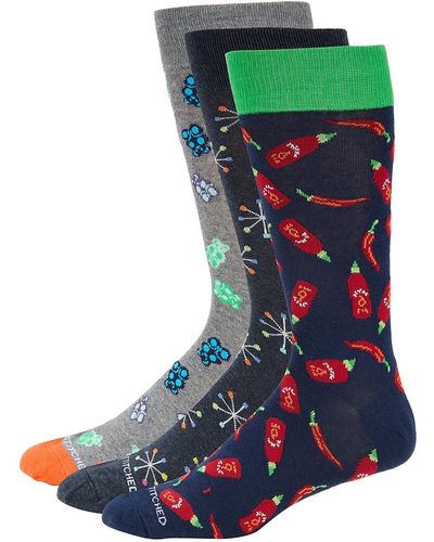 Unsimply Stitched 3-Pack Pattern Crew Socks - Green