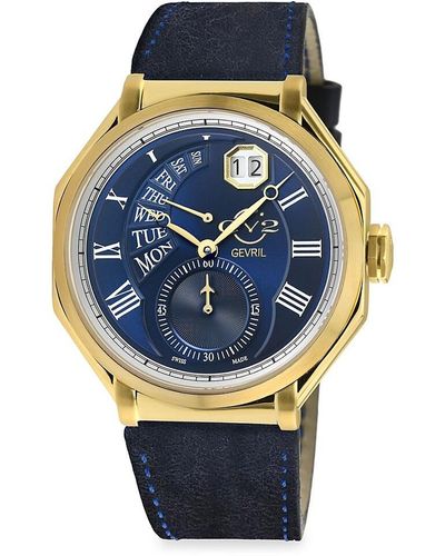Gv2 Marchese 44mm Stainless Steel & Leather Strap Chronograph Watch - Blue