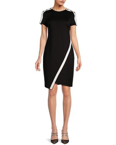 Tommy Hilfiger Colorblock Asymmetric Knee Length Dress - Black