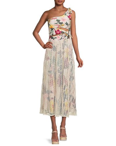 PATBO Hibiscus One Shoulder Lace Midi Dress - Natural