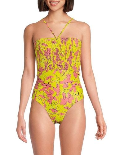 Tanya Taylor Kendra Smocked One Piece Swimsuit - Yellow