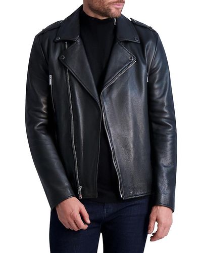 Karl Lagerfeld Leather Asymmetric Full Zip Moto Jacket - Black