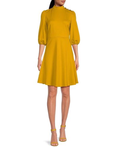 Nanette Lepore Solid Puff Sleeve A-line Dress - Yellow