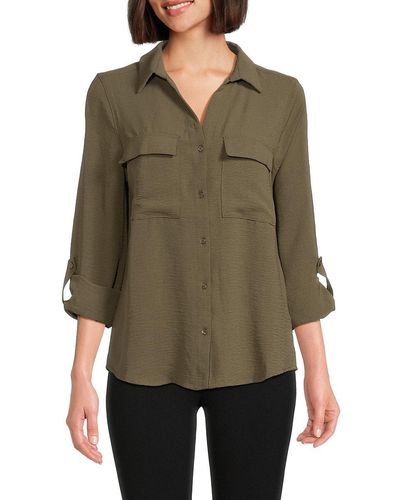 Laundry by Shelli Segal Solid Flap Pocket Shirt - Green