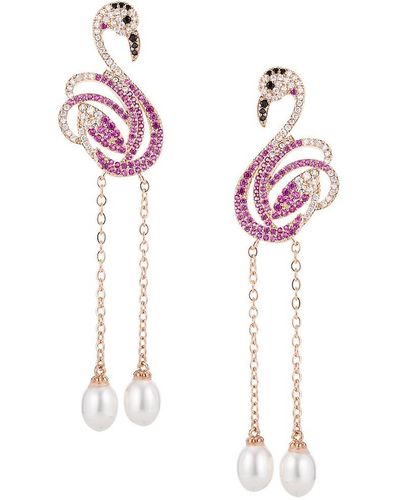 Eye Candy LA Luxe Crystal & Faux Pearl Flamingo Drop Earrings - Pink
