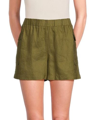 Saks Fifth Avenue Flat Front 100% Linen Shorts - Green