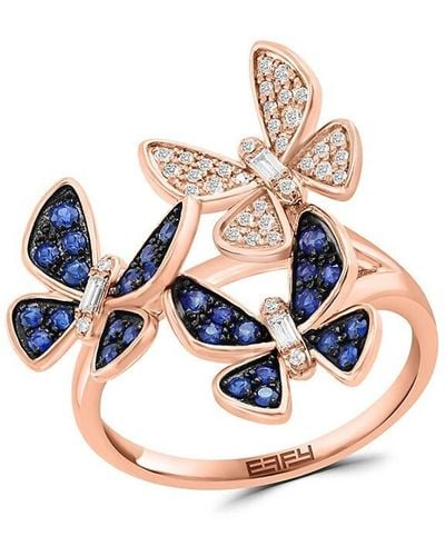 Effy 14k Rose Gold, Diamond & Sapphire Butterfly Ring - Blue