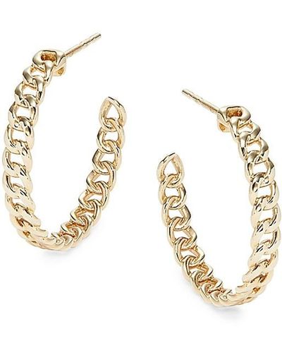 EF Collection Core Curb 14k Yellow Gold Chain Hoop Earrings - Metallic