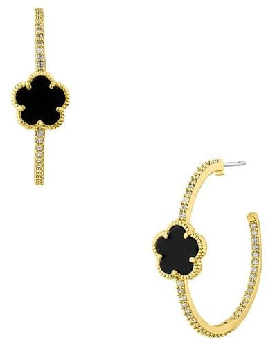 CZ by Kenneth Jay Lane Look Of Real 14k Goldplated, Cubic Zirconia & Synthetic Onyx Clover Half Hoop Earrings - Multicolour