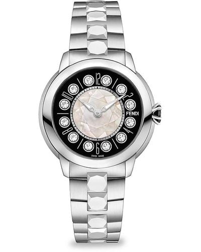 Fendi Ishine 38mm Stainless Steel, Topaz, Black Spinel & Mother Of Pearl Bracelet Watch - Gray