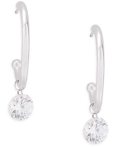 Lafonn Lassaire In Motion Platinum Plated Sterling Silver, 14k Gold Component & Simulated Diamond Hoop Drop Earrings - White