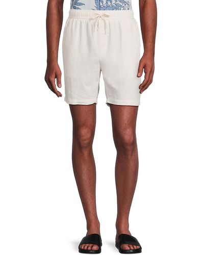 Vintage Summer Linen Blend Drawstring Shorts - White