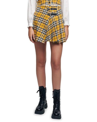 Maje Tartan Plaid Pleated Mini Skirt - Yellow