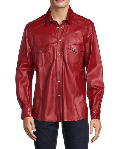 Ron Tomson Snap Button Leather Shacket - Red