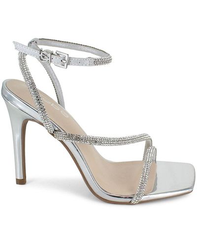 Bebe Rhinestone Stiletto Sandals - White