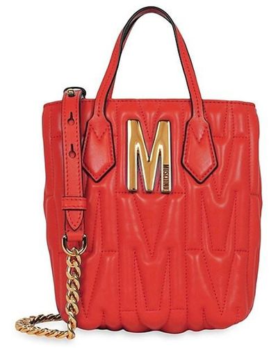 Moschino Quilted Monogram Leather Satchel - Red