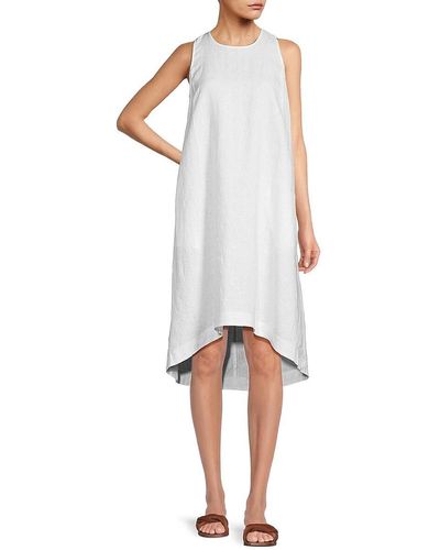Saks Fifth Avenue High Low 100% Linen Dress - White