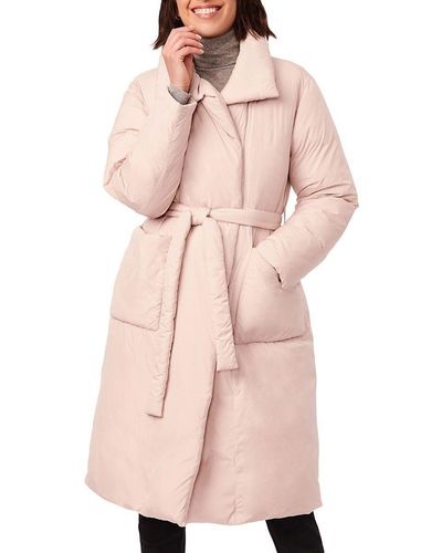 Bernardo Belted Long Wrap Puffer Coat - Pink