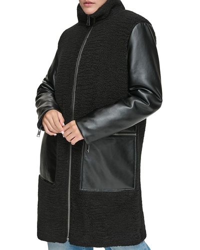 Andrew Marc Tunis Faux Shearling & Faux Leather Zip Jacket - Black