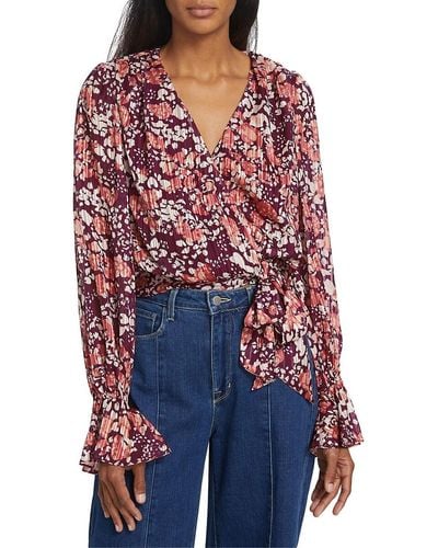Ramy Brook Melody Floral Surplice Top - Red