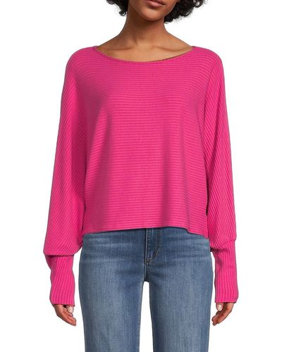 Velvet Pepper Ribbed Dolman Sweater - Pink