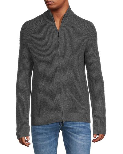 Saks Fifth Avenue 'Merino Wool Blend Shaker Full Zip Sweater - Gray