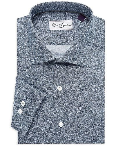 Robert Graham Tailored Fit Leaf Print Dress Shirt - Blue