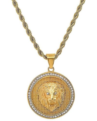 Anthony Jacobs 18k Plated Stainless Steel & Simulated Diamonds Lion Head Pendant Necklace - Metallic